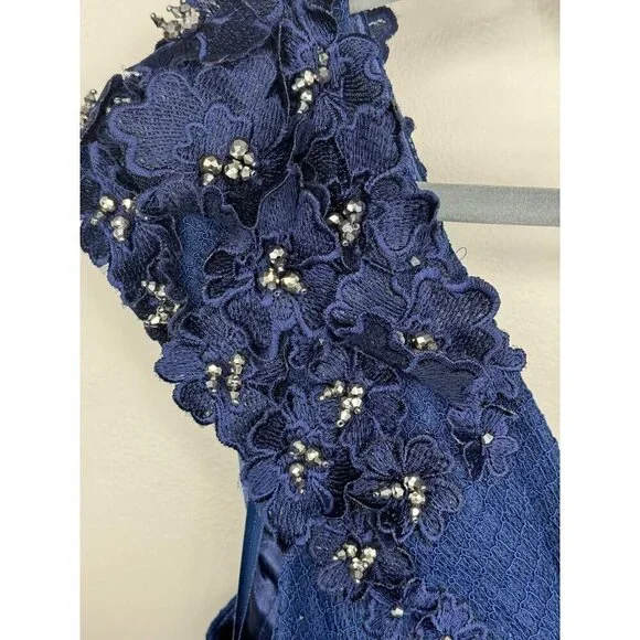 Mac Duggal 11152 3D Floral Applique A-Line Evening Gown Midnight Blue Sz. 20 NWT - Picture 6 of 8